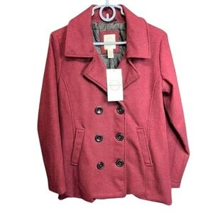 Womens Pea Coat Double Breasted Jacket Collared Wool‎ Blend Outerwear